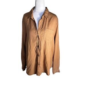 Lola River Womens L Button Up Shirt Peach  Oversized Tencel Lightweight Western